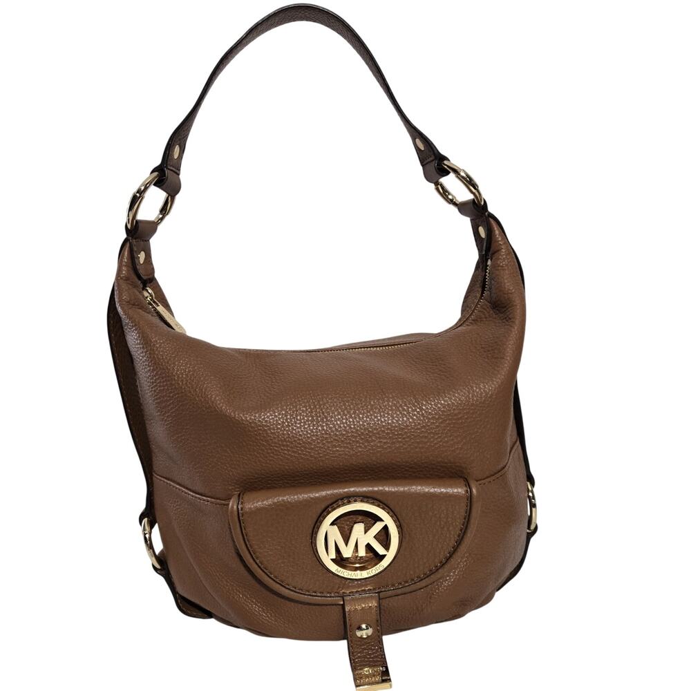 Michael Kors Fulton Large Soft Pebbled Leather Hobo Shoulder Bag Brown